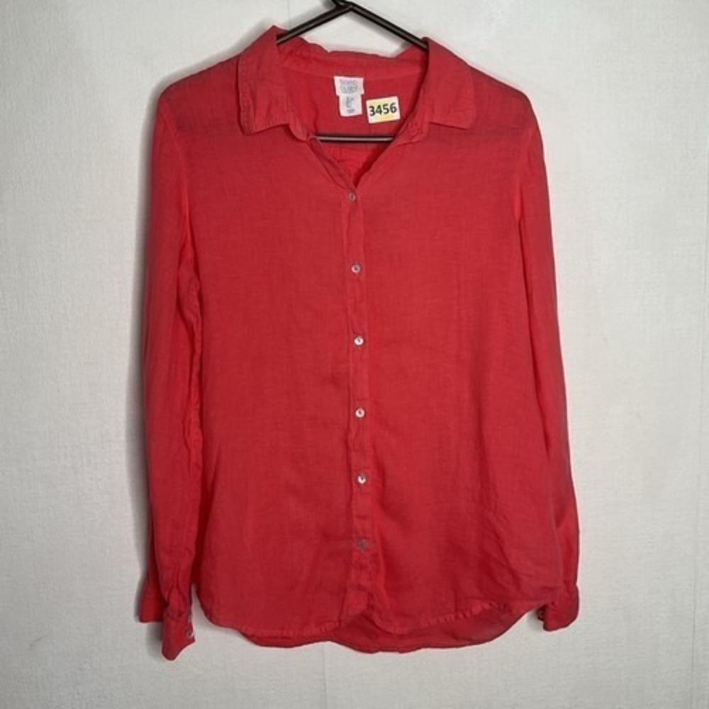 Sigrid Olsen Pink Roll Tab Long Sleeve Button Up Shirt Women Large India Linen